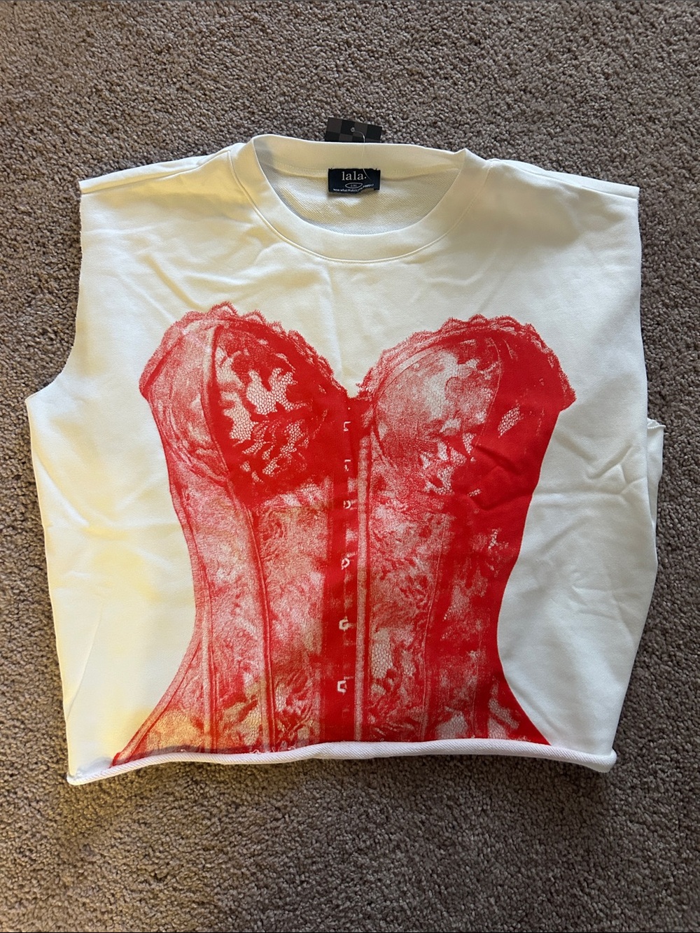 Dressed in LaLa Red Corset Graphic Top L/XL - Picture 5 of 6